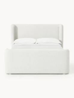 Letto boxspring in bouclé con contenitore Perla