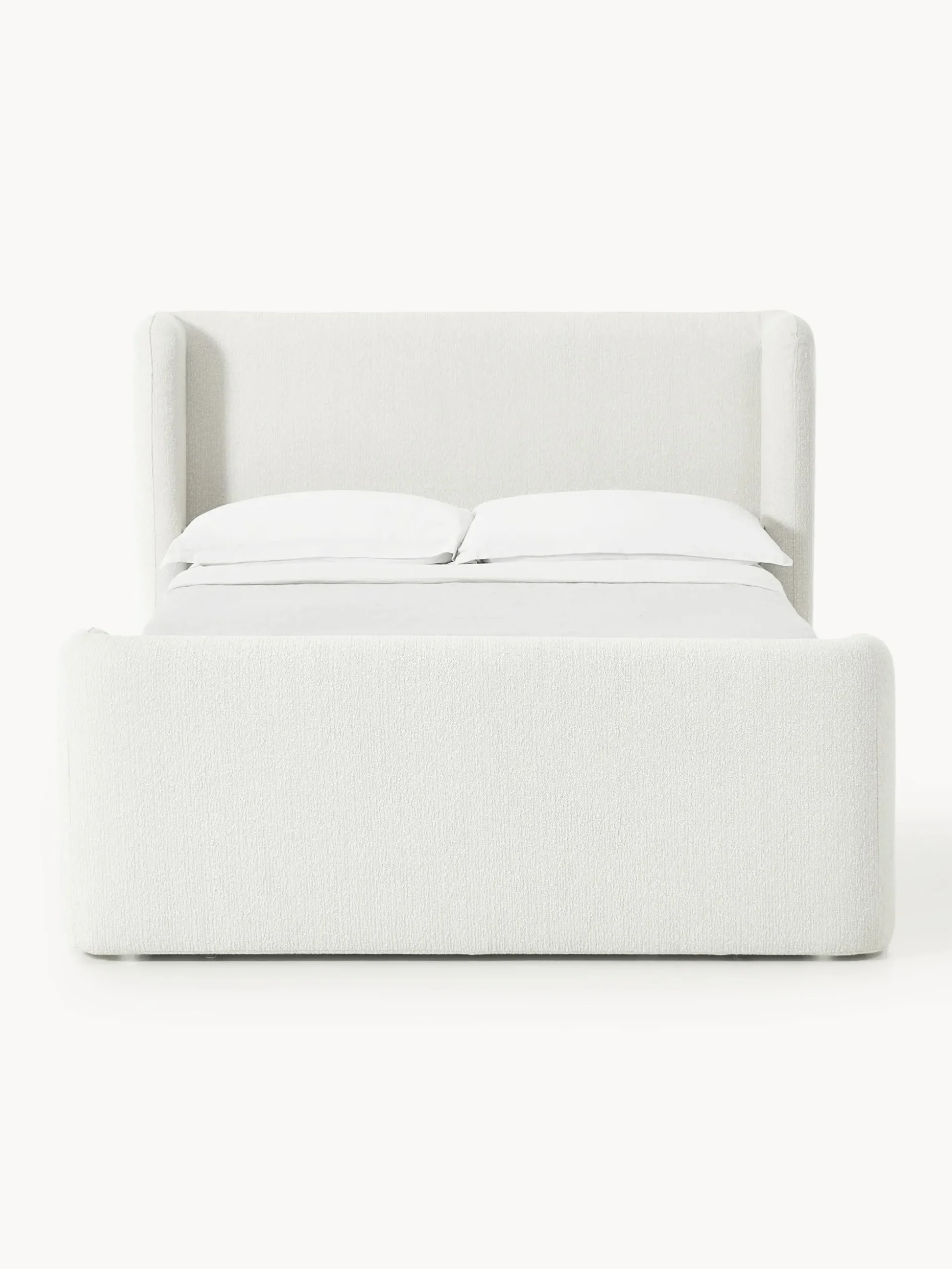 Letto boxspring in bouclé con contenitore Perla