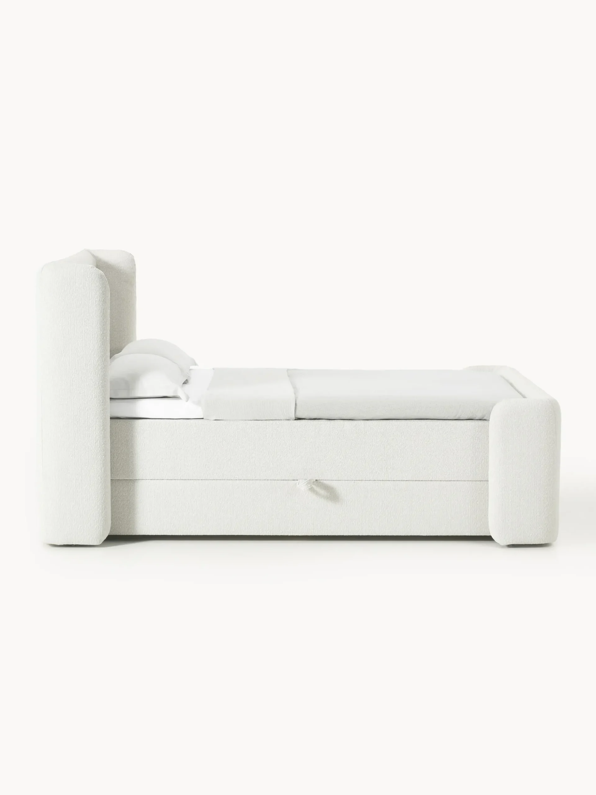 Letto boxspring in bouclé con contenitore Perla