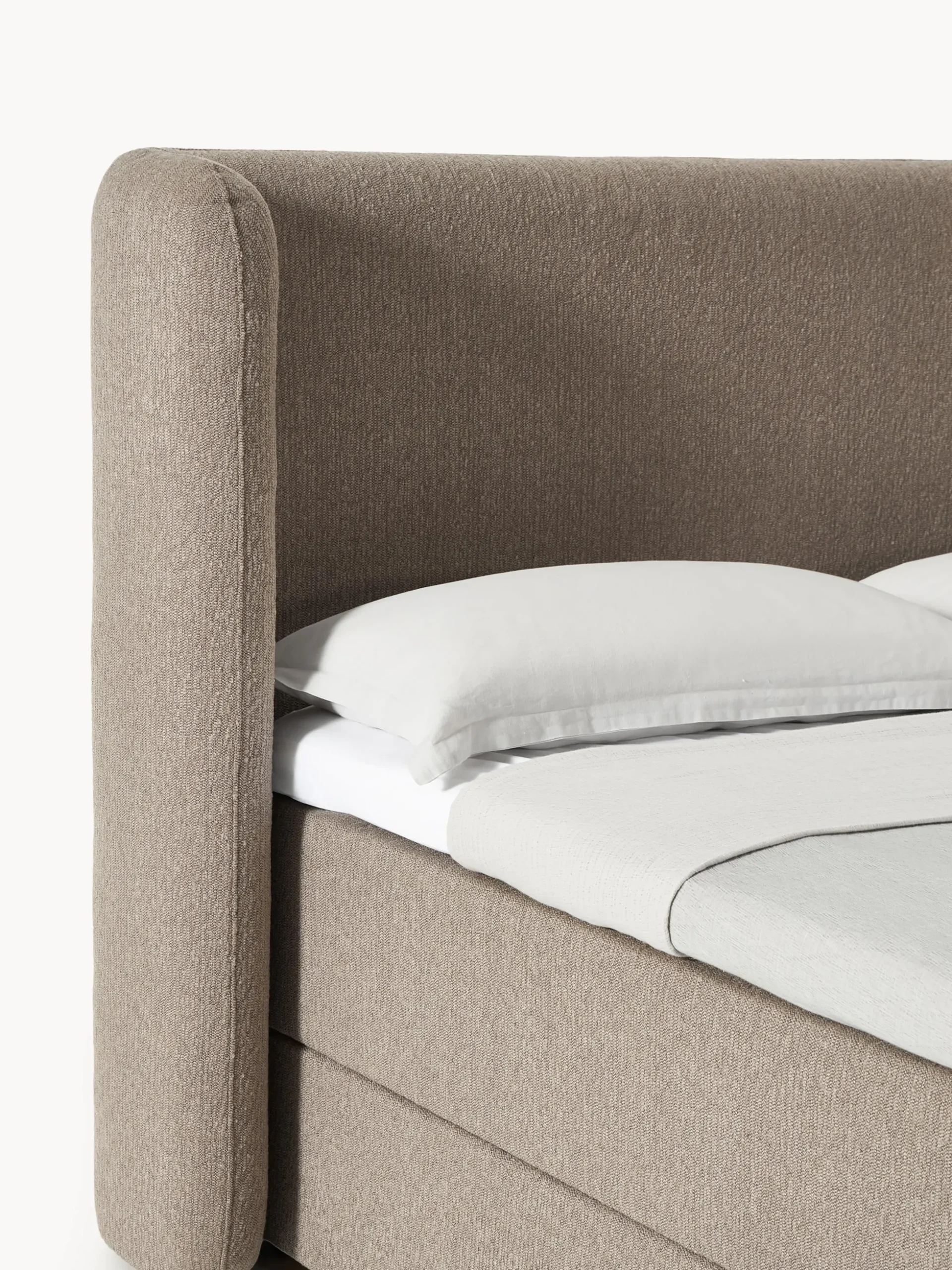 Letto boxspring in bouclé con contenitore Perla