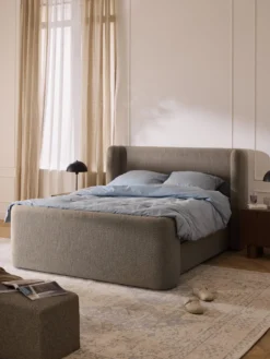 Letto boxspring in bouclé con contenitore Perla