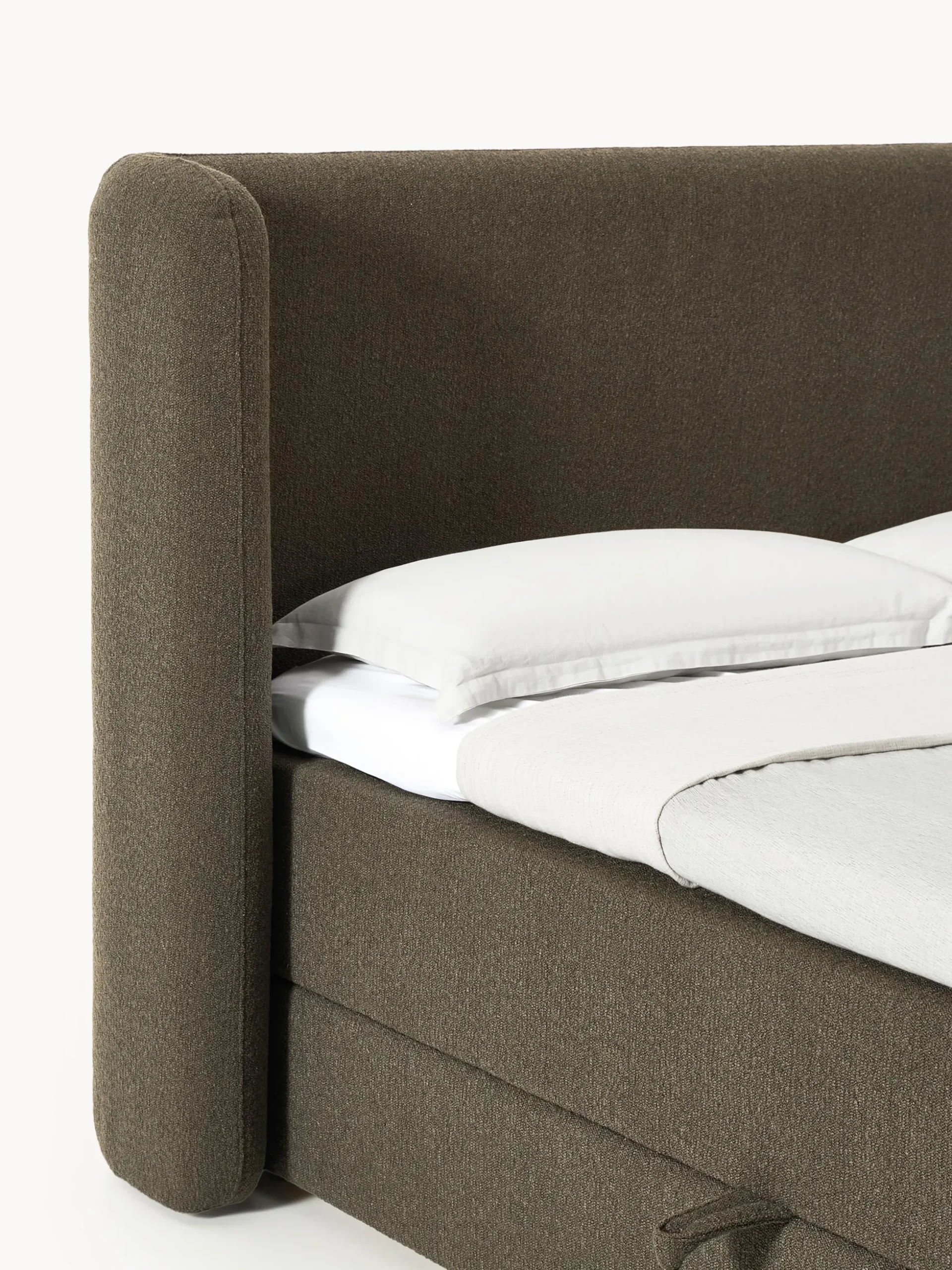 Letto boxspring in bouclé con contenitore Perla
