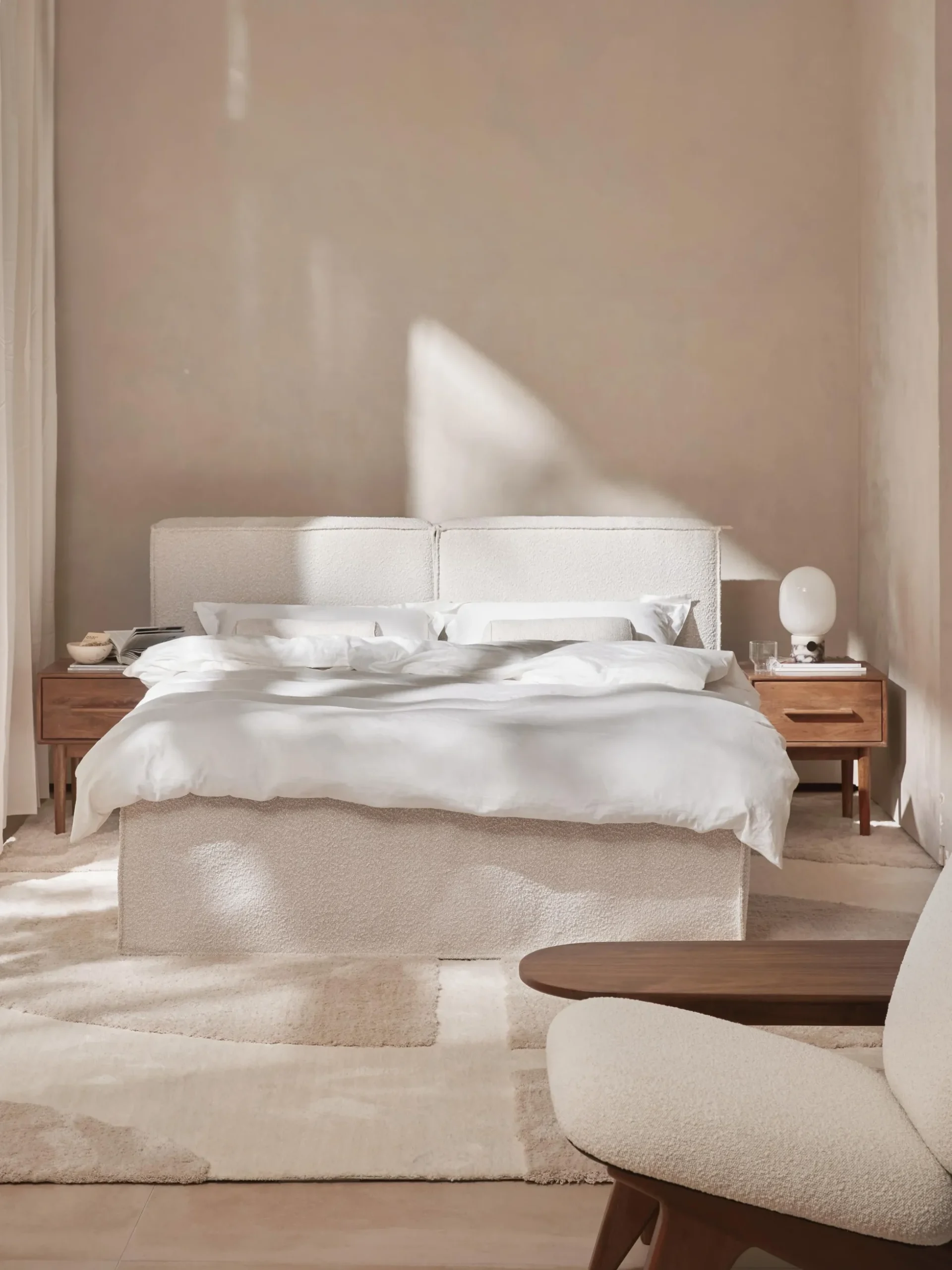 Letto boxspring in bouclé Lennon